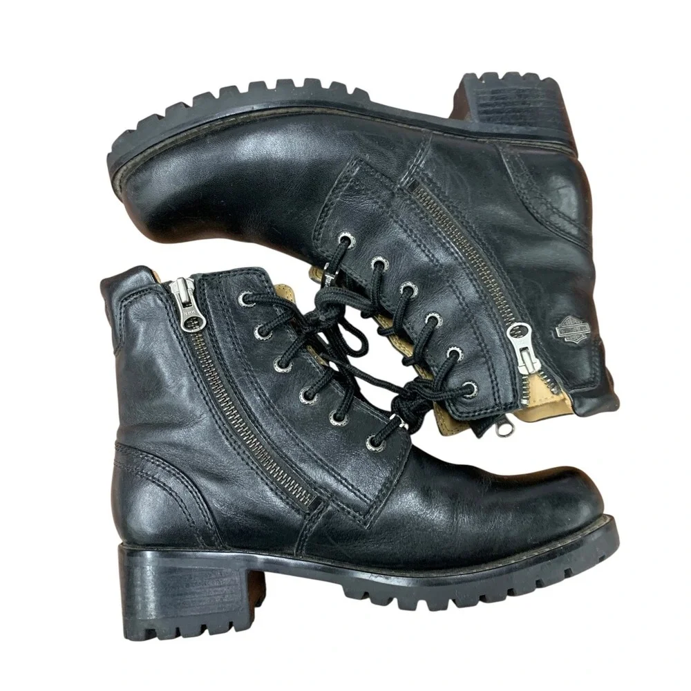 Harley-Davidson Men's‎ Black Leather Lace Up Motorcycle Ankle Boots Size 7.5 USA